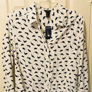 🦖 NWT white button down dinosaur print shirt L🦖